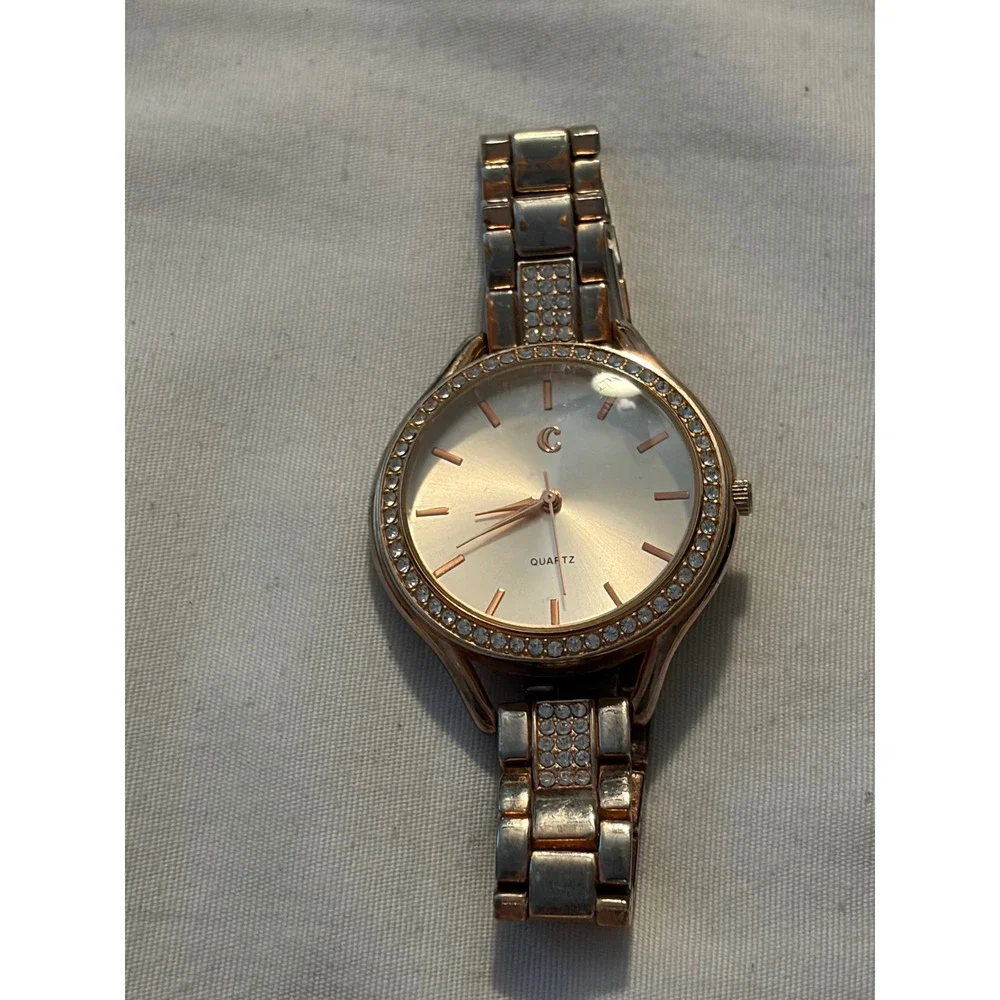 Rose Gold Rhinestone Bezel Watch Elegant‎ Womens Analog Fashion Jewelry